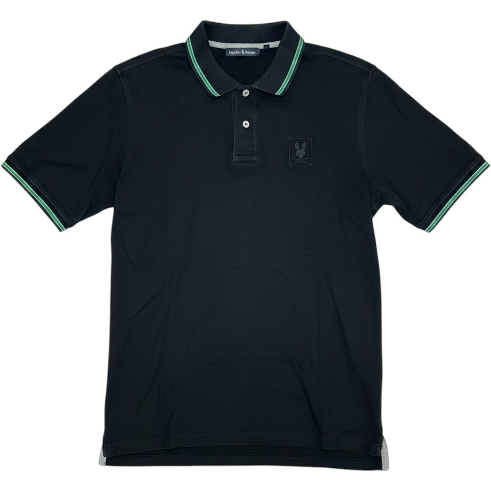 Psycho Bunny Mens Black Pima Cotton Short Sleeve Polo Shirt Green Trim Size 8
